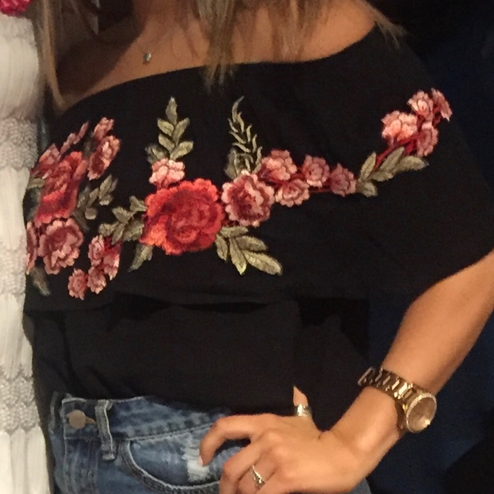 Floral embroidered off the shoulder top